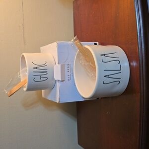 Rae Dunn Guac and Salsa Bowls with Bamboo Spoons NWOT